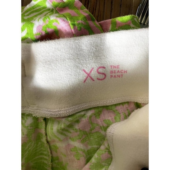 Lilly Pulitzer The Beach Sun Lions Green Pink Linen Pants XS - Picture 6 of 6